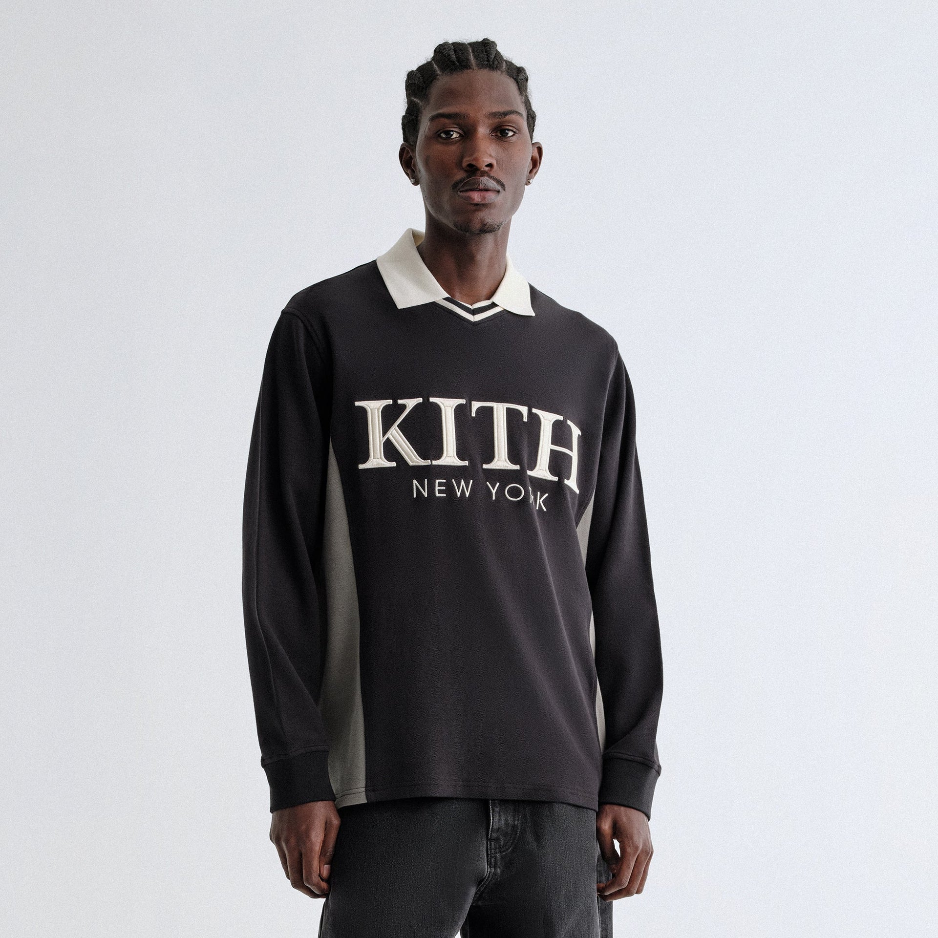 Kith Pique Long Sleeve Tap Polo - Black