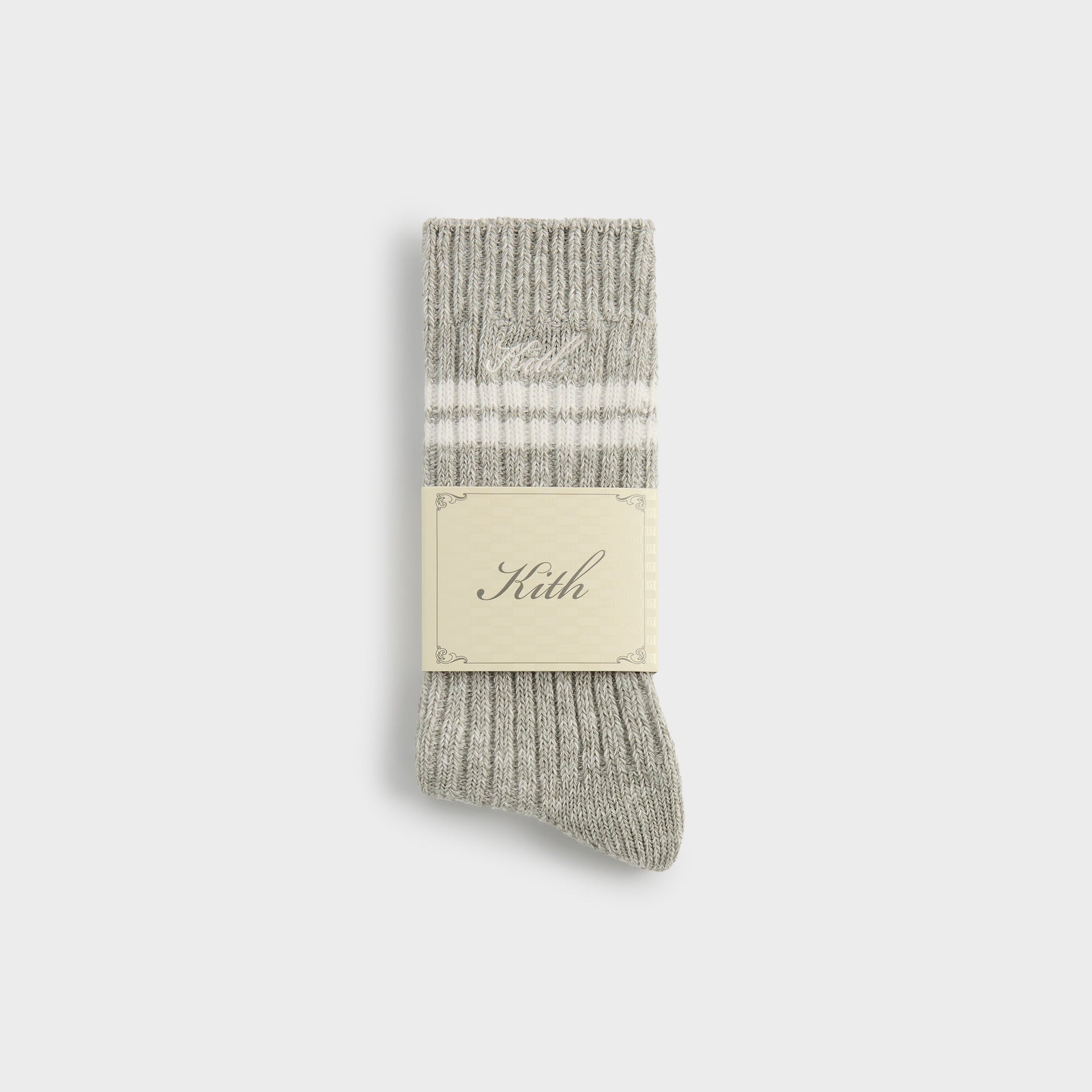Kith Calf Stripe Marled Crew Sock - Light Heather Grey