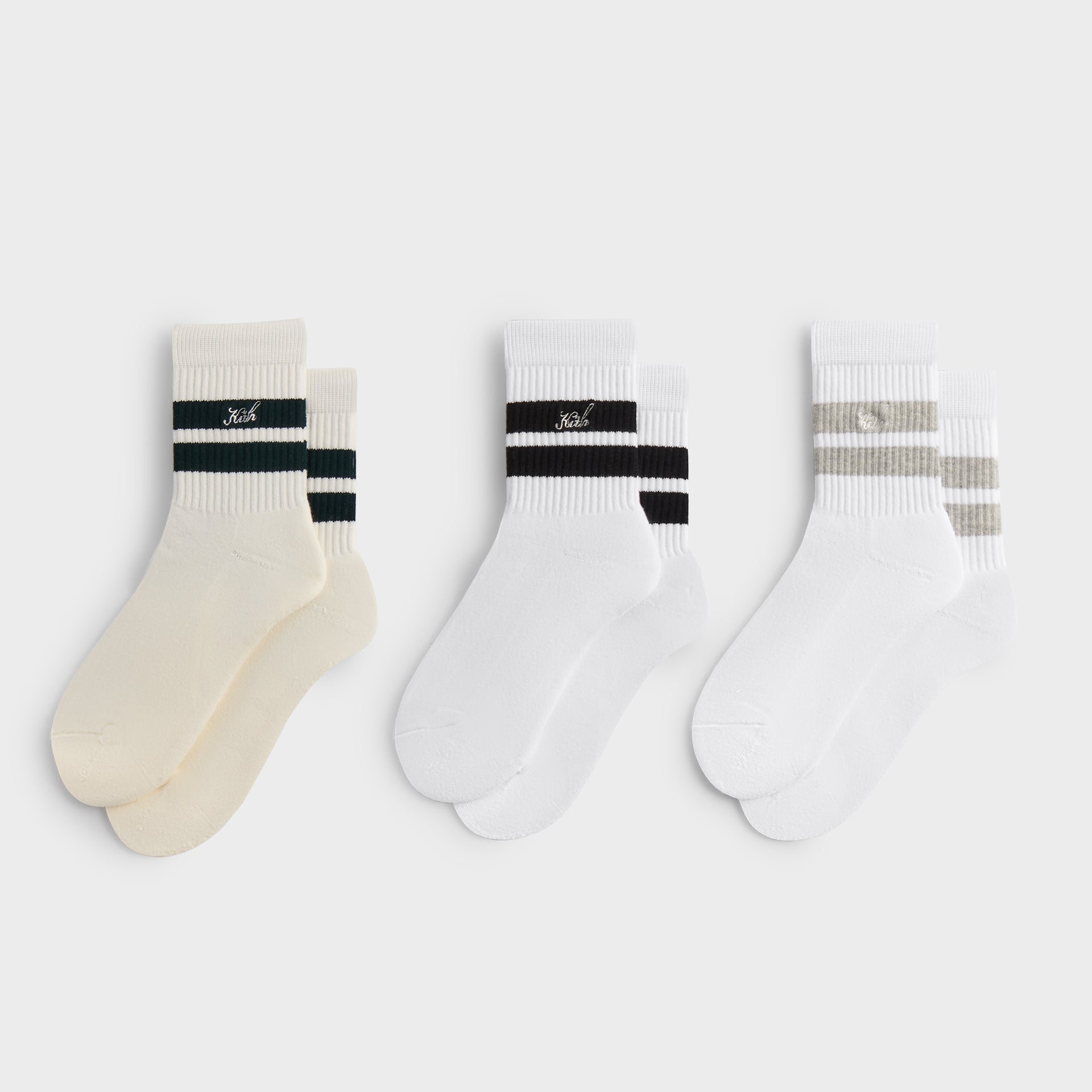 Kith 3-Pack Striped Mid Crew Socks - White