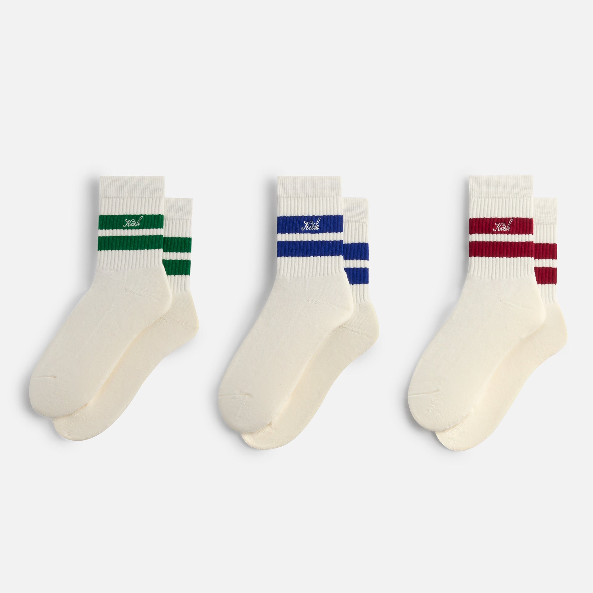 Kith 3-Pack Striped Mid Crew Socks - White