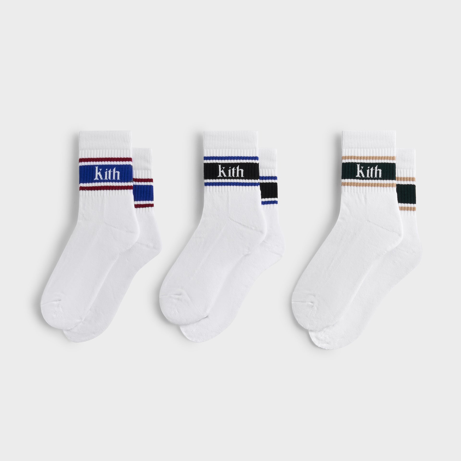 Kith 3-Pack Variegated Striped Mid Crew Socks - White