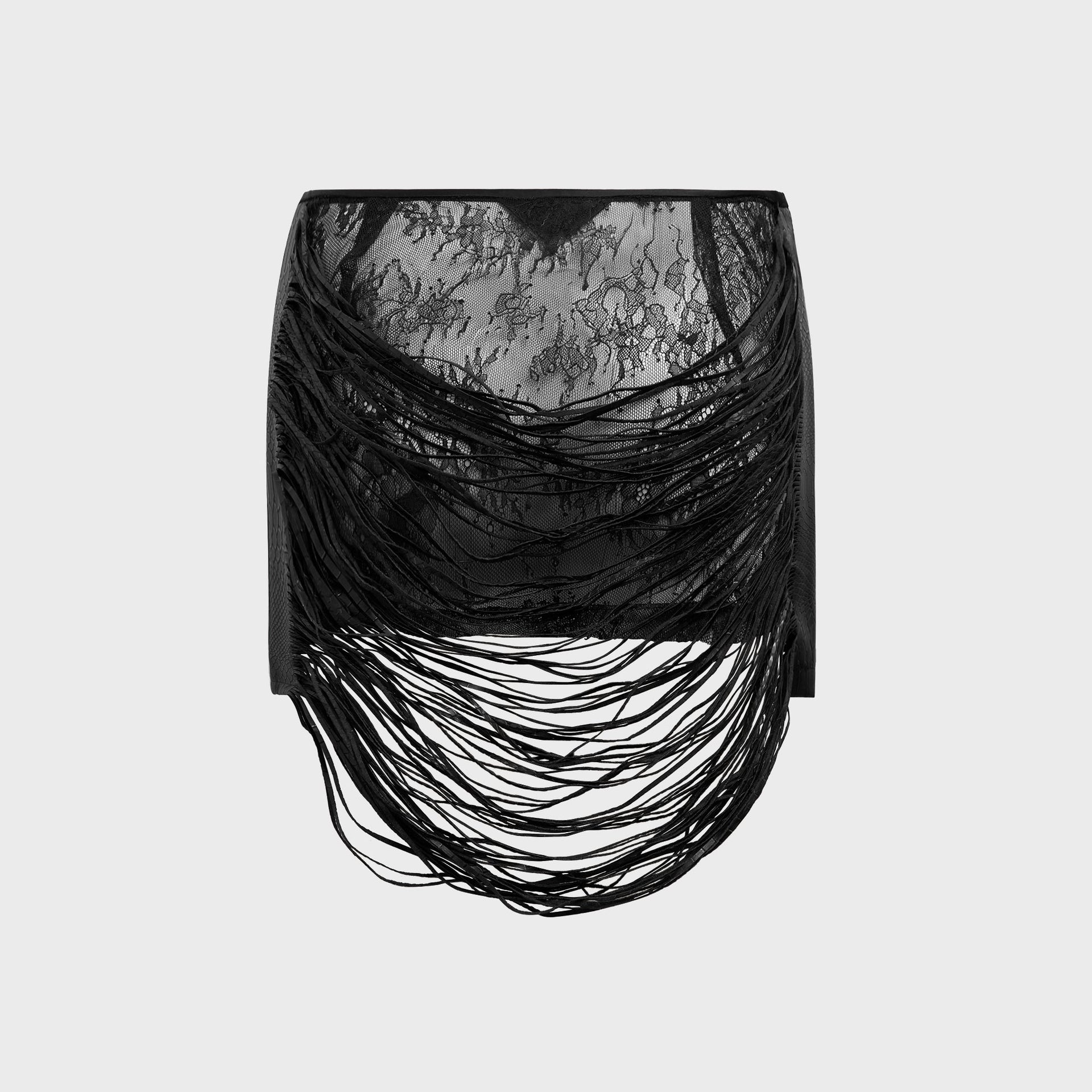 Kim Shui Bao Fringe Skirt in Black