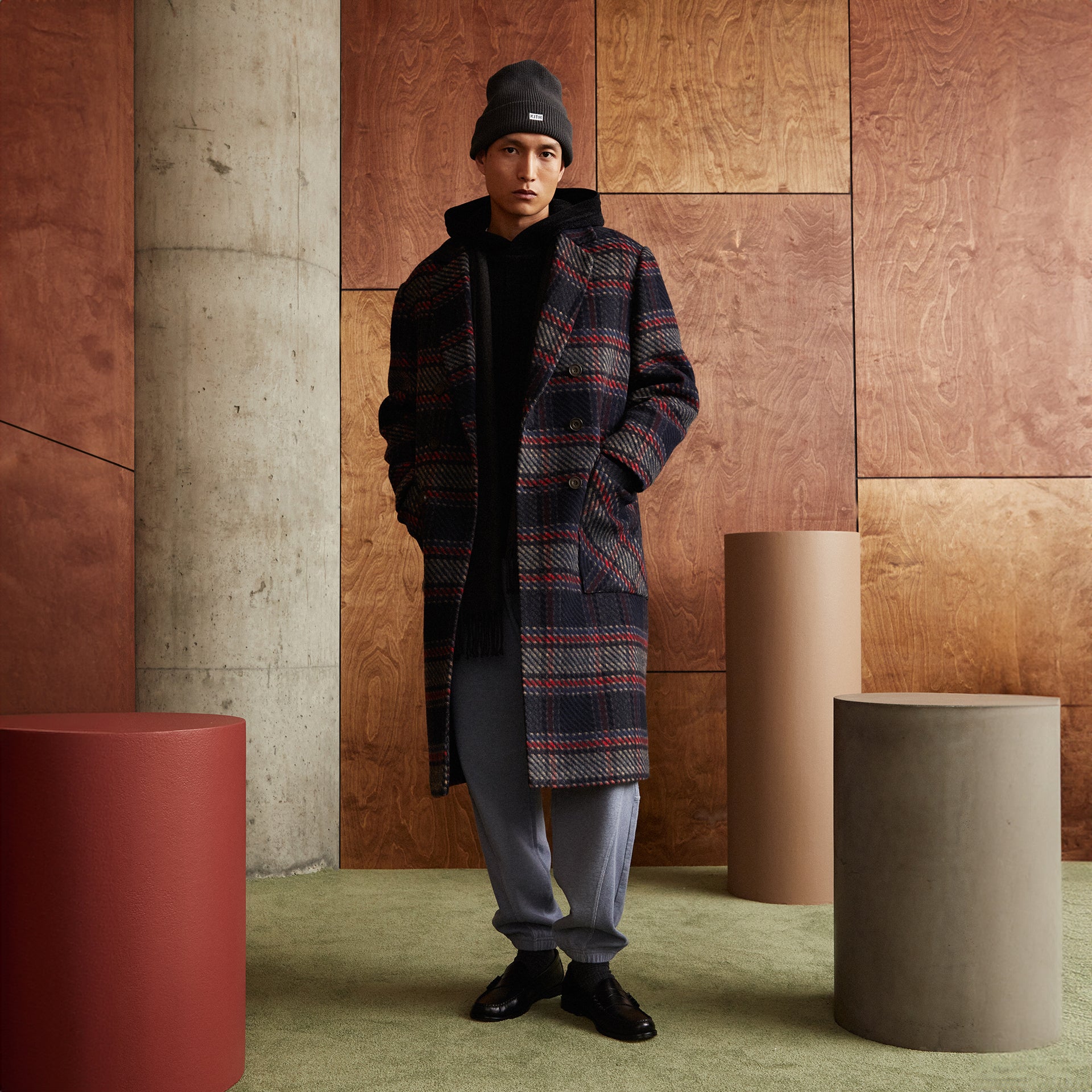 Kith for Bergdorf Goodman Plaid Double Breasted Royce Coat - Nocturnal
