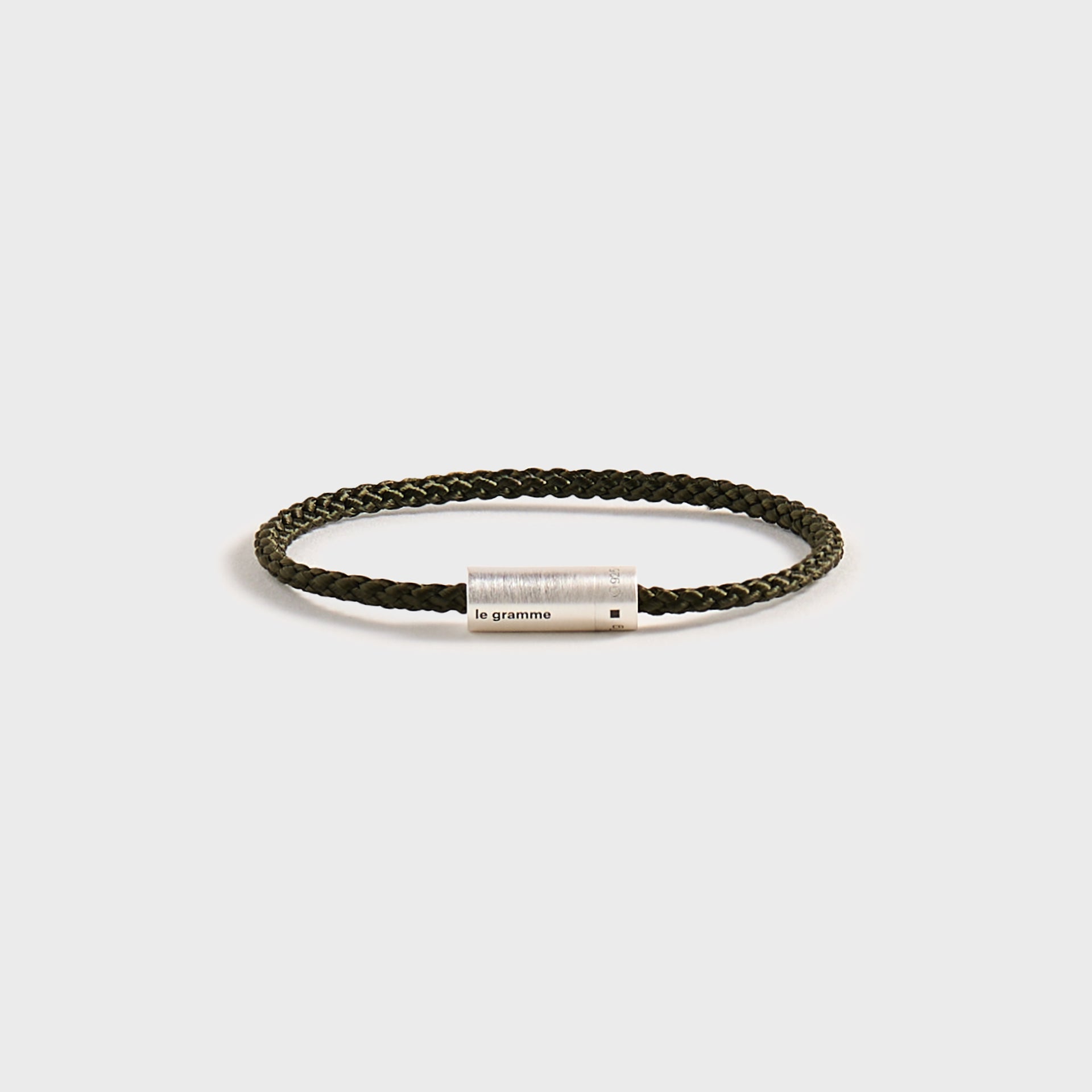 Le Gramme 7g Brushed Khaki Nato Cable Bracelet - Silver / Khaki