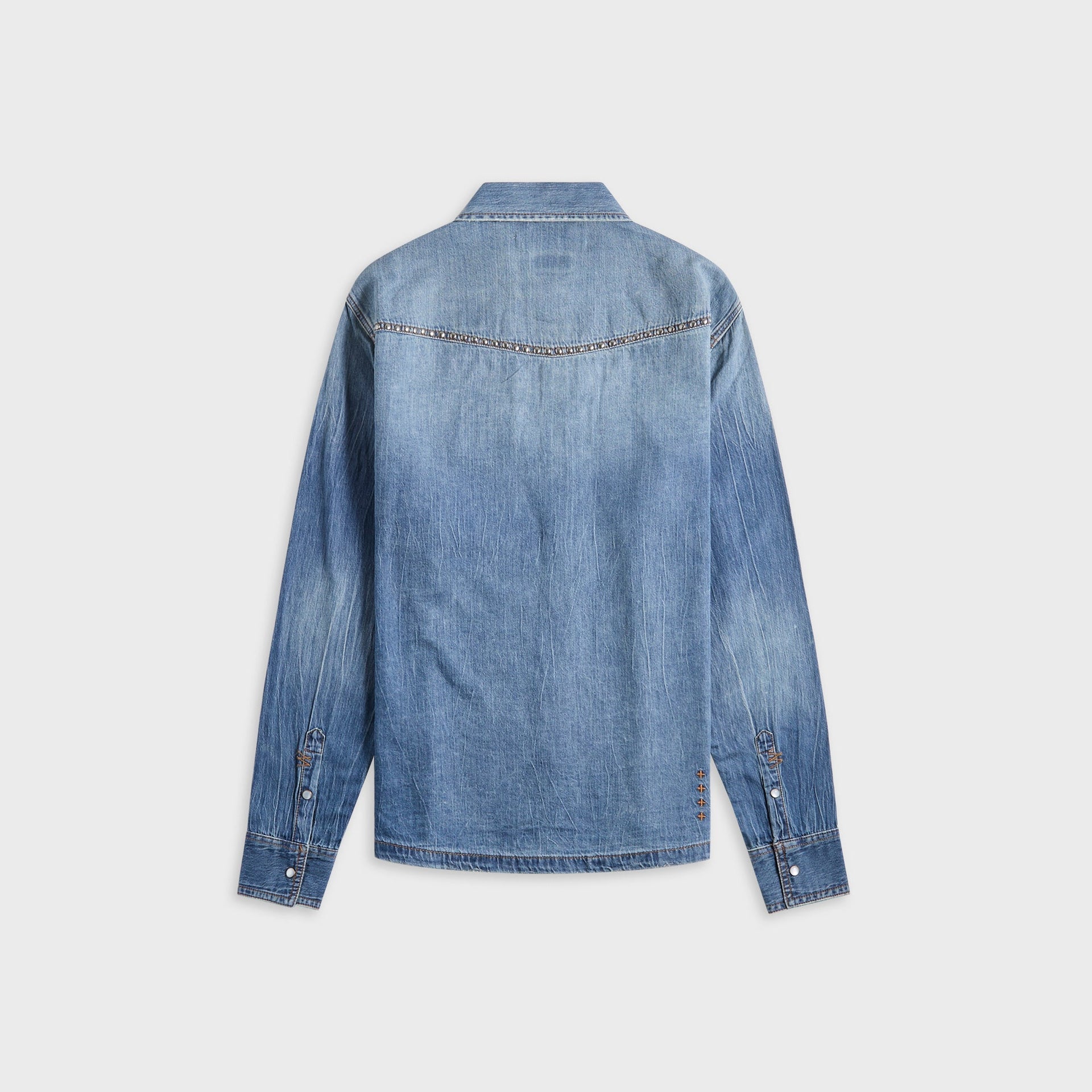 Ksubi Whiplash Long Sleeve Shirt Texas Blue Studded - Stone Washed Denim