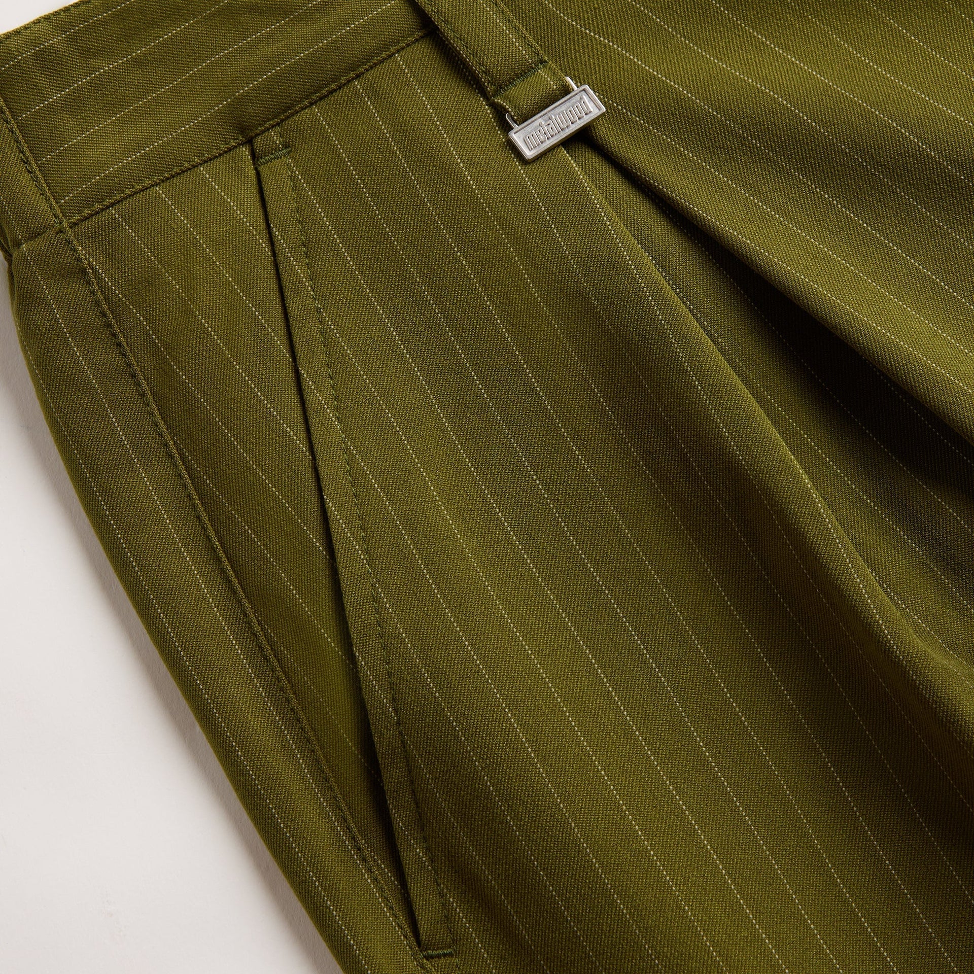 Metalwood Elastic Waist Baggy Pant - Olive Pinstripe