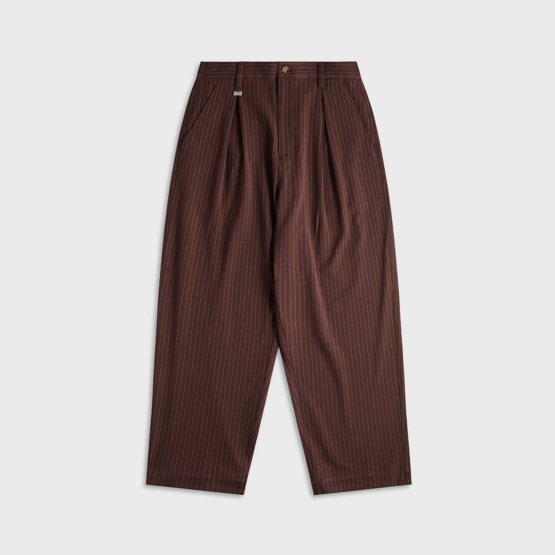 Metalwood Elastic Waist Baggy Pant - Brown Pinstripe