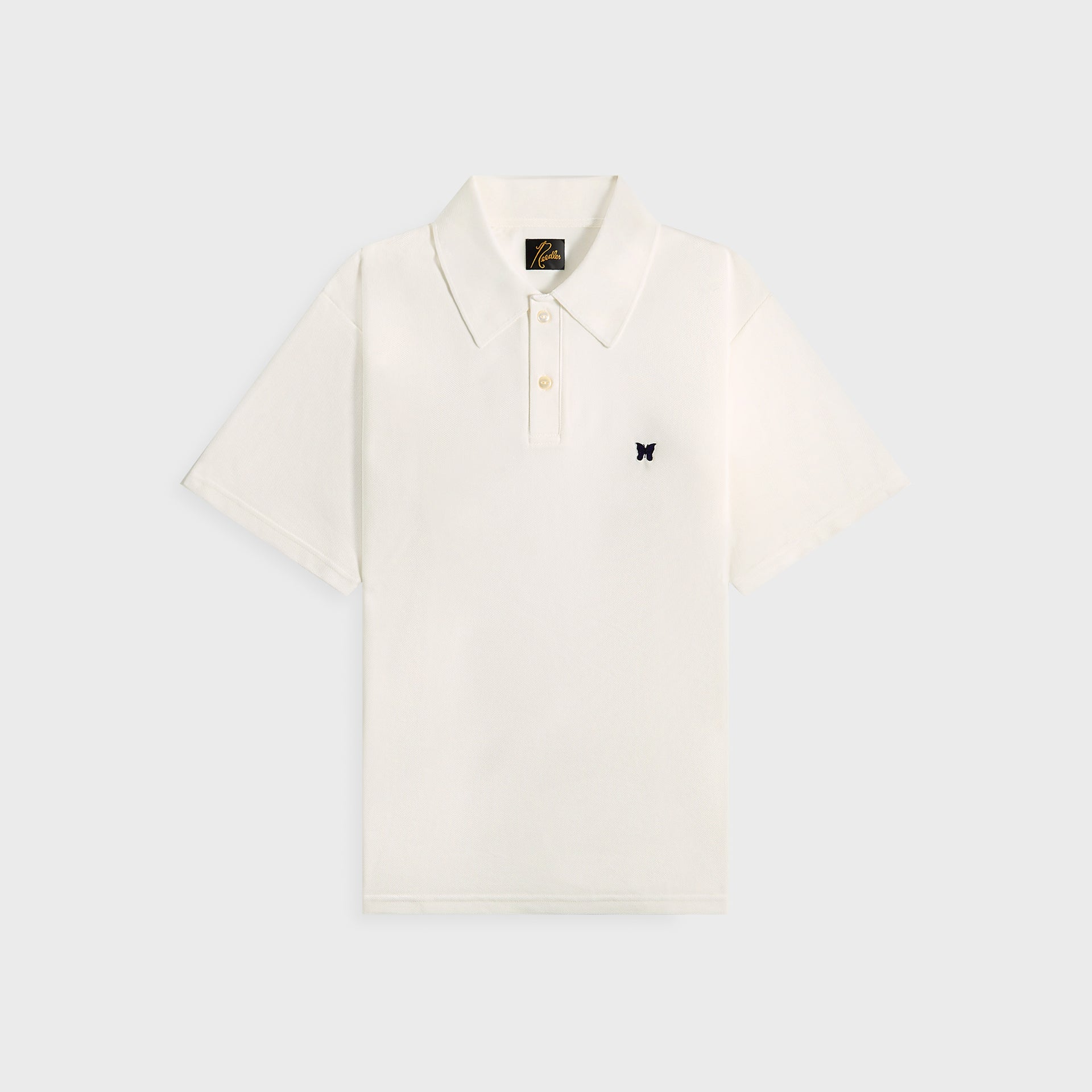 Needles Short Sleeve Polo Shirt Cotton Pique - White
