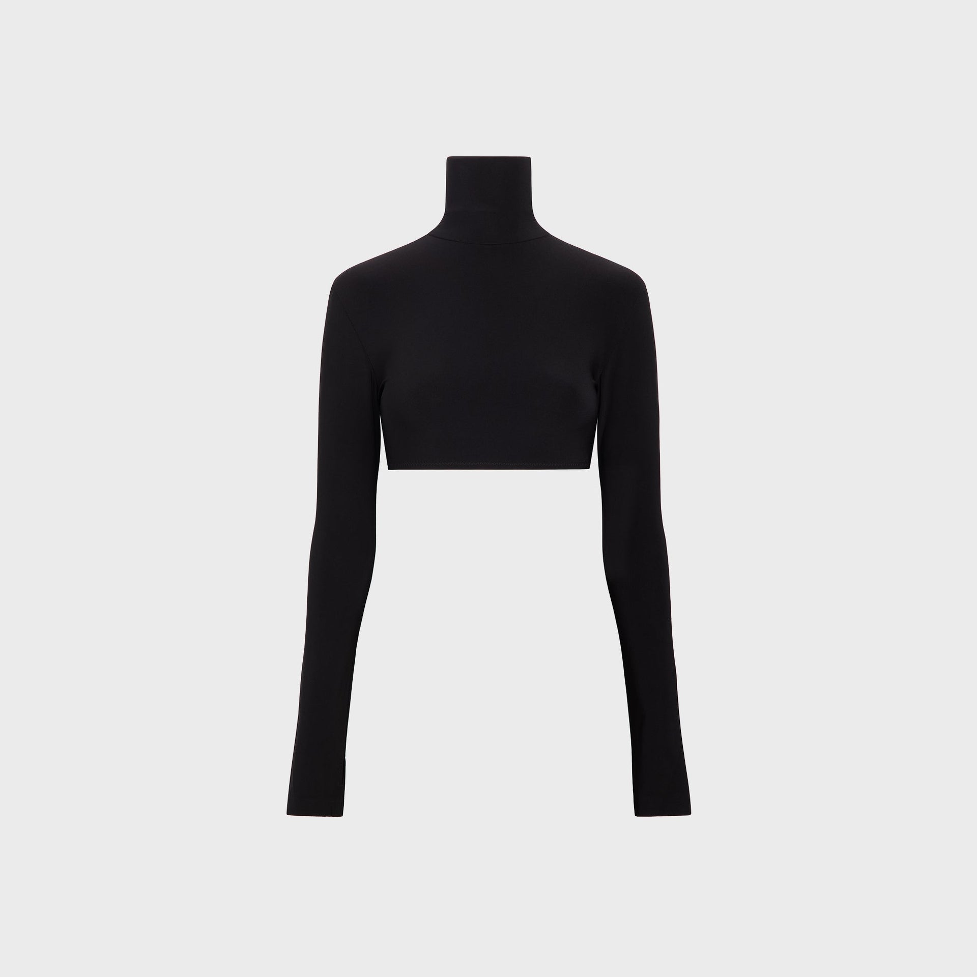 Norma Kamali Cropped Slim Fit Long Sleeve Turtle Top in Black