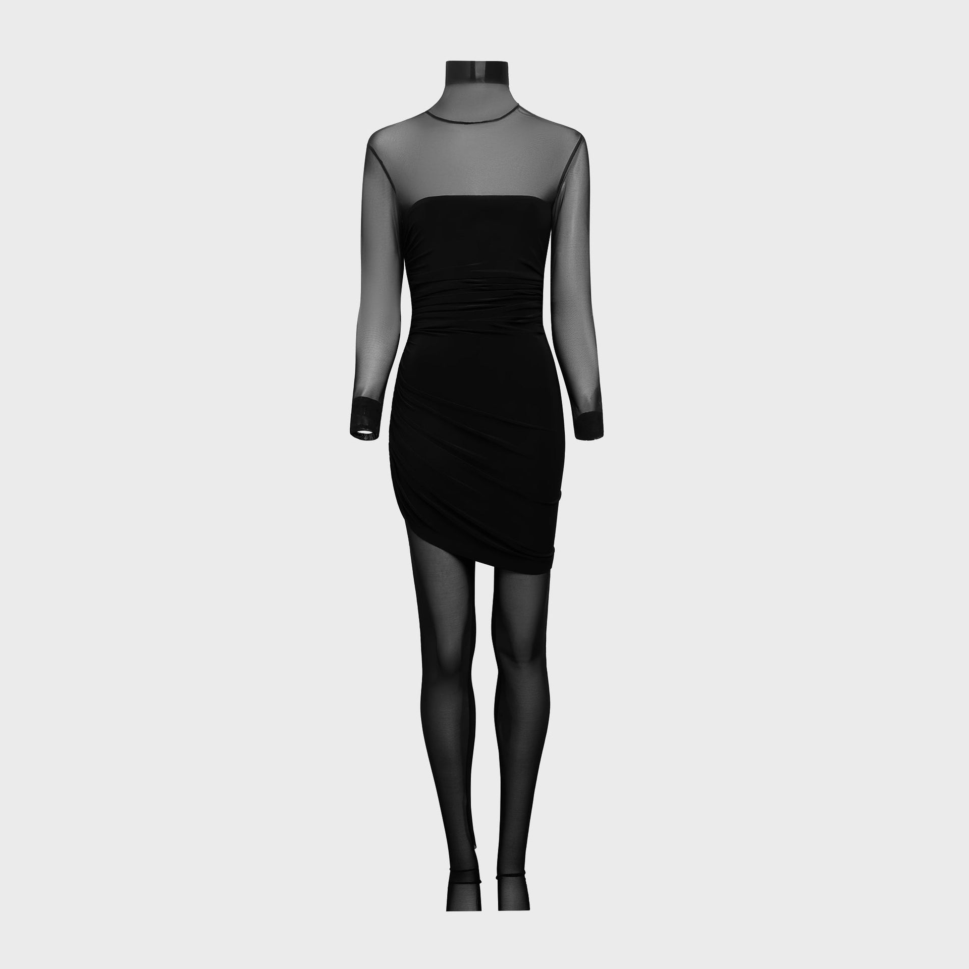 Norma Kamali Long Sleeve Turtleneck Strapless Diana Pickleball Dress - Black