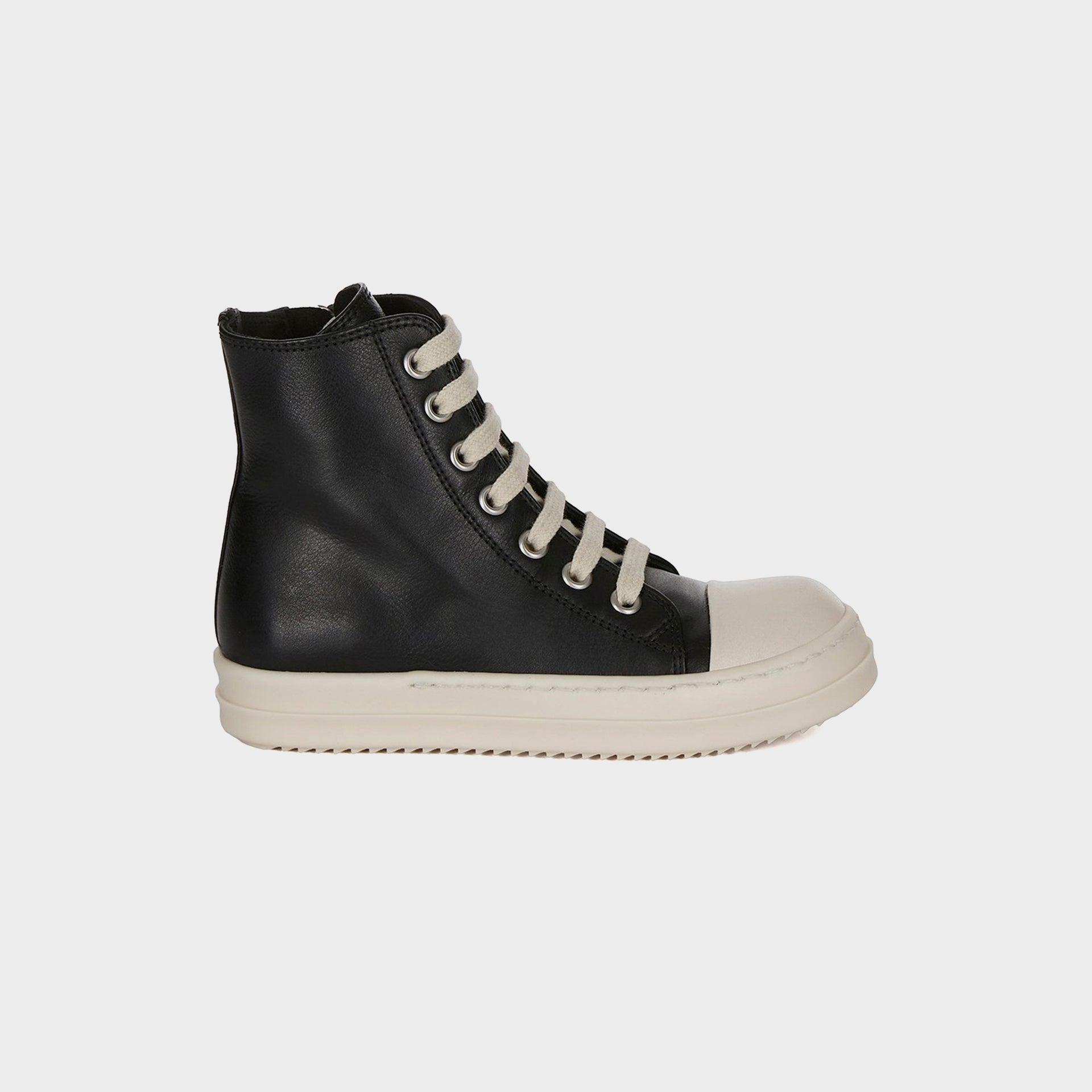 Rick Owens Kids Leather Sneakers Scarpe in Pelle - Black / Milk / Milk