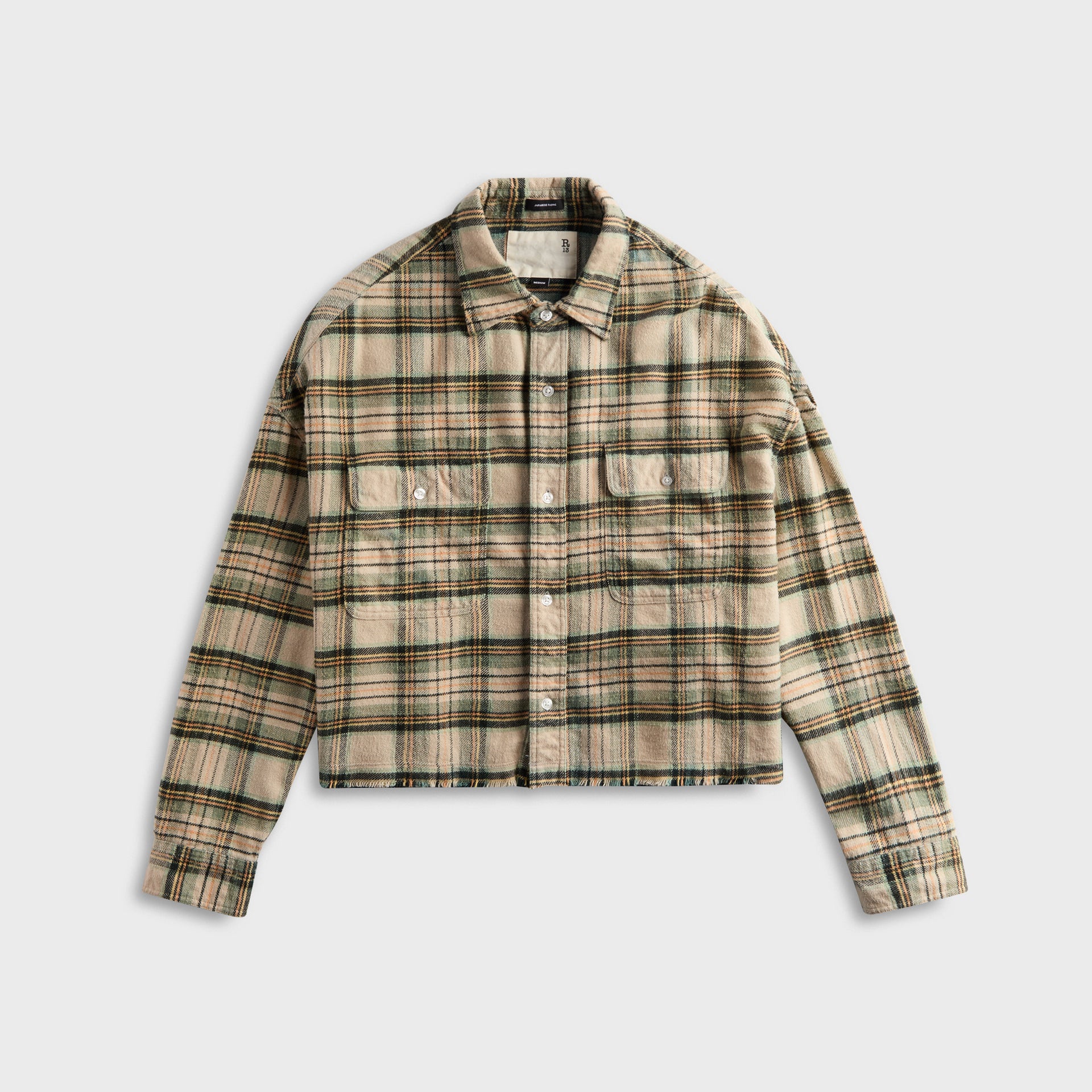 R13 Cropped Work Shirt - Cream Plaid