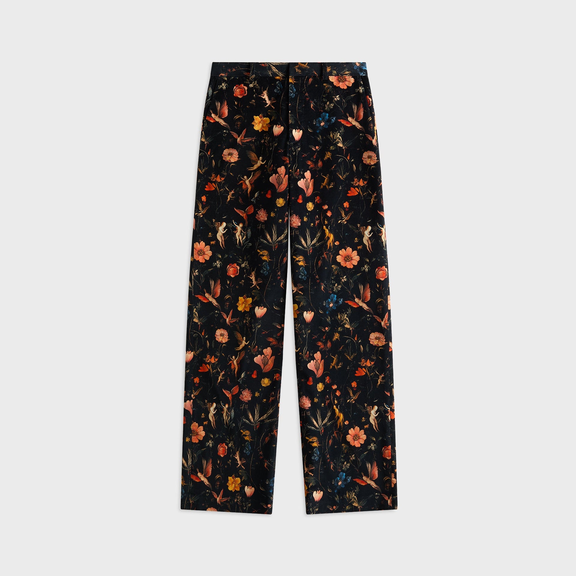 R13 Flat Front Wide Leg Trouser - Floral with Angels Black