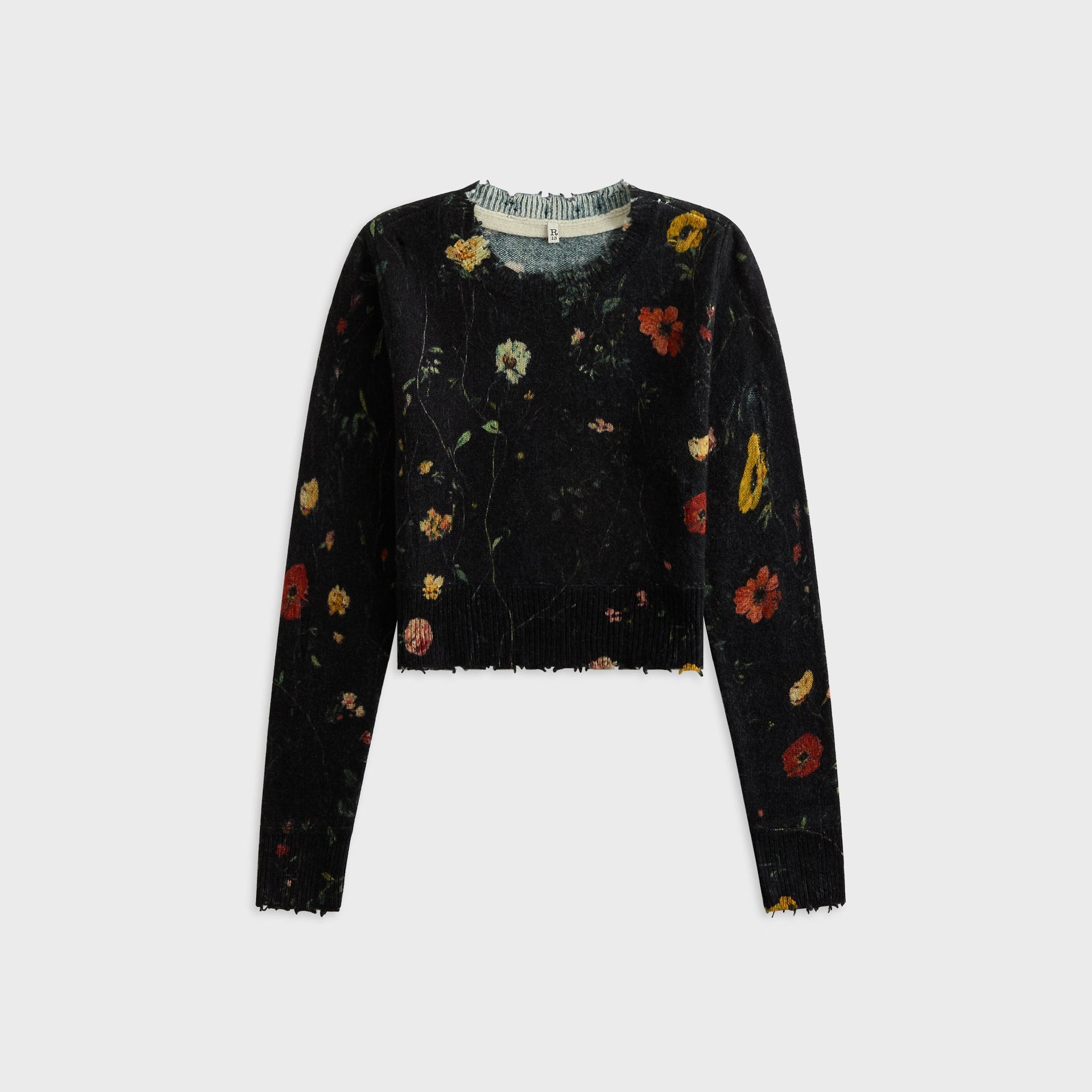 R13 Printed Baby Crewneck - Floral on Black