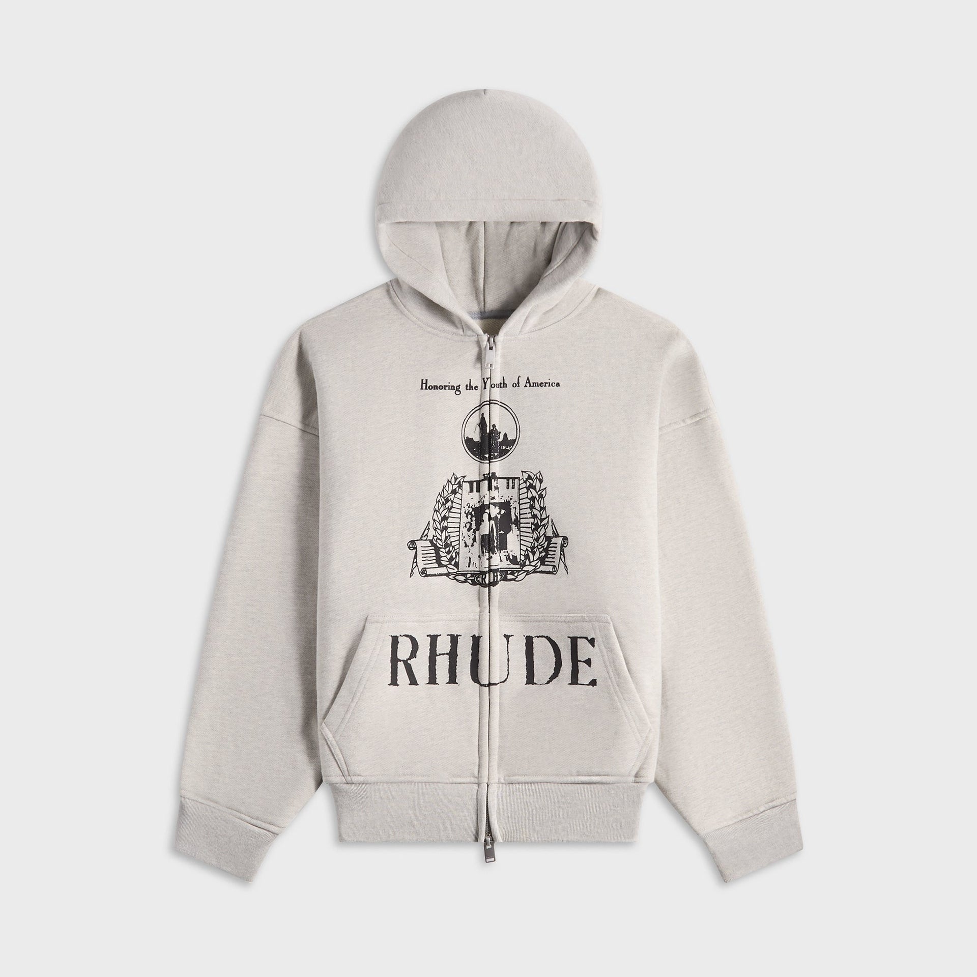 Rhude Youth Of America Zip-Up Hoodie - Heather Grey / Black