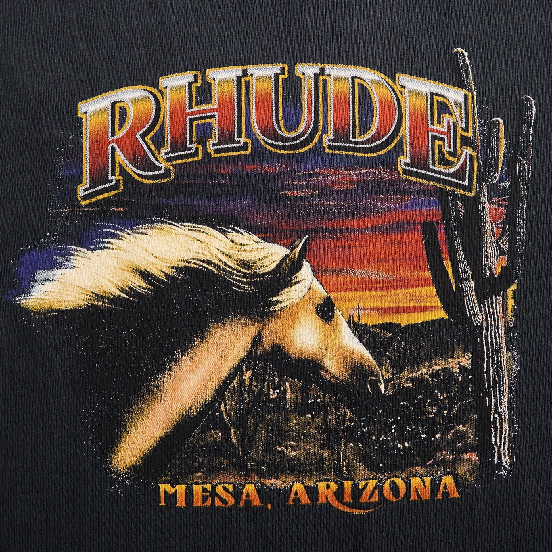 Rhude Mesa Stallion Long Sleeve Tee - Vintage Black / Red / Yellow