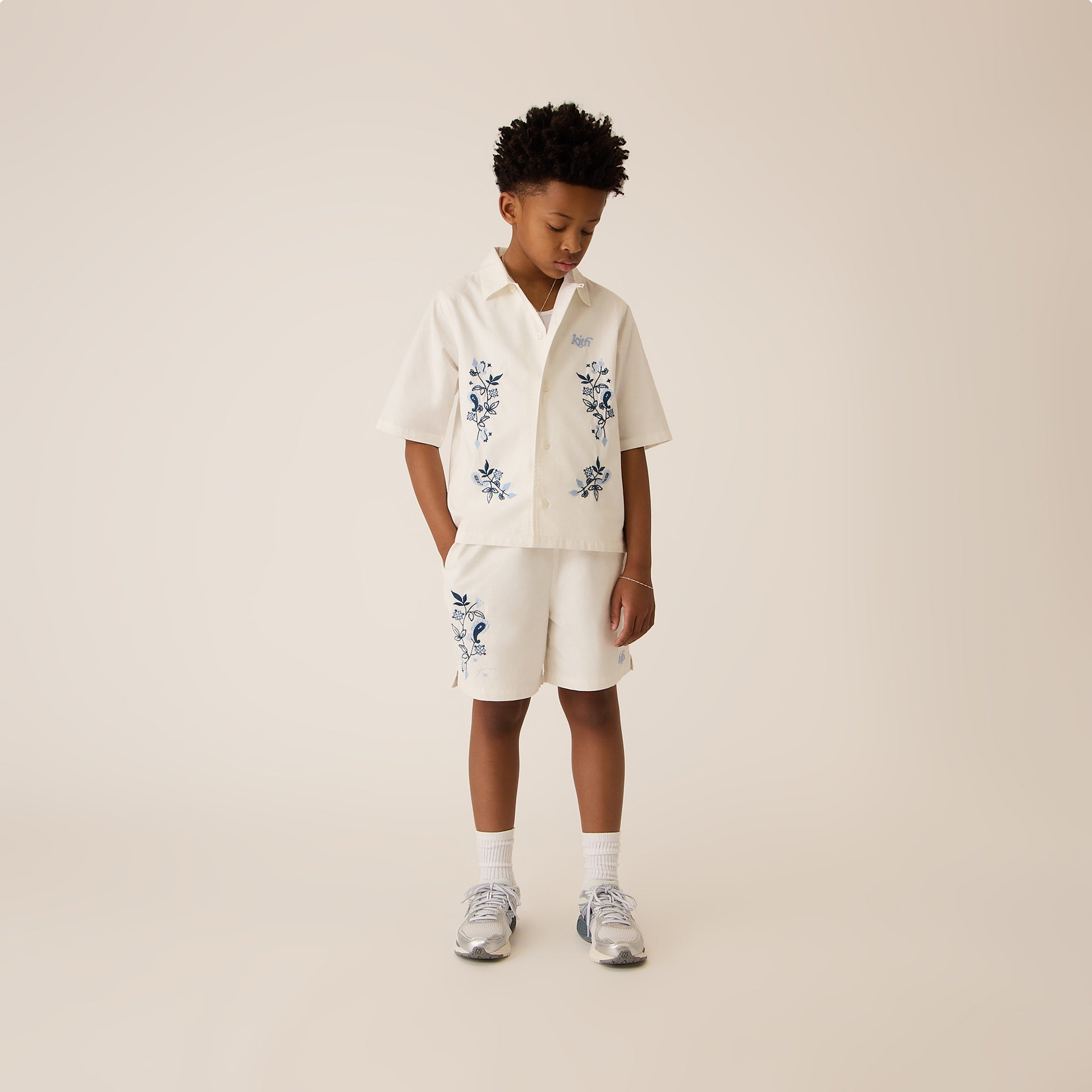 Kith Kids Novelty Embroidered Thompson Camp Short in White