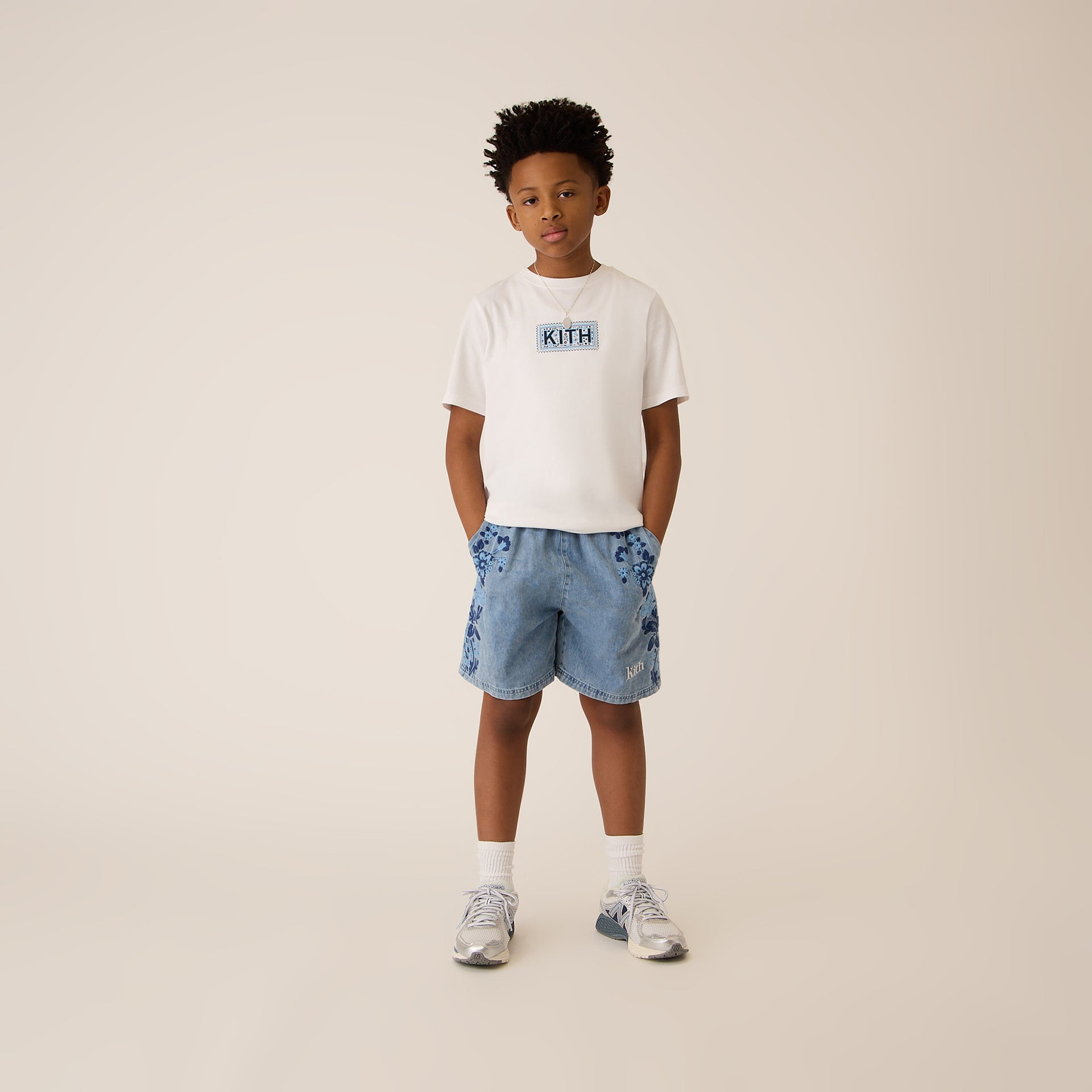 Kith Kids Floral Paisley Chambray Apollo Short in Kent Light Wash