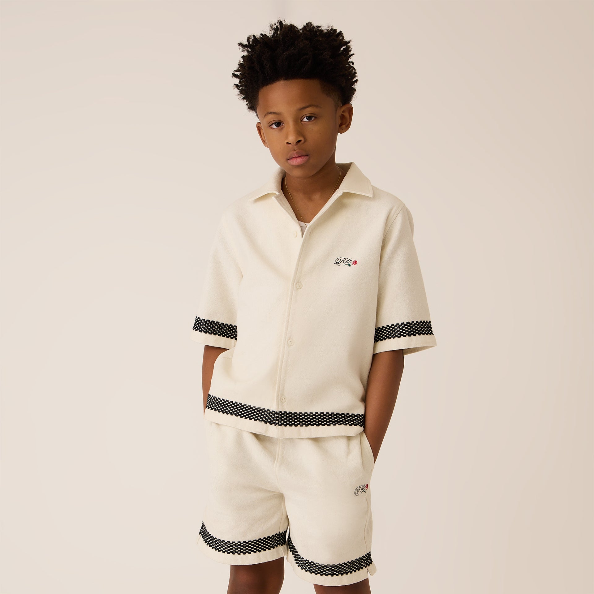 Kith Kids Novelty Logo Thompson Camp Short in Sandrift