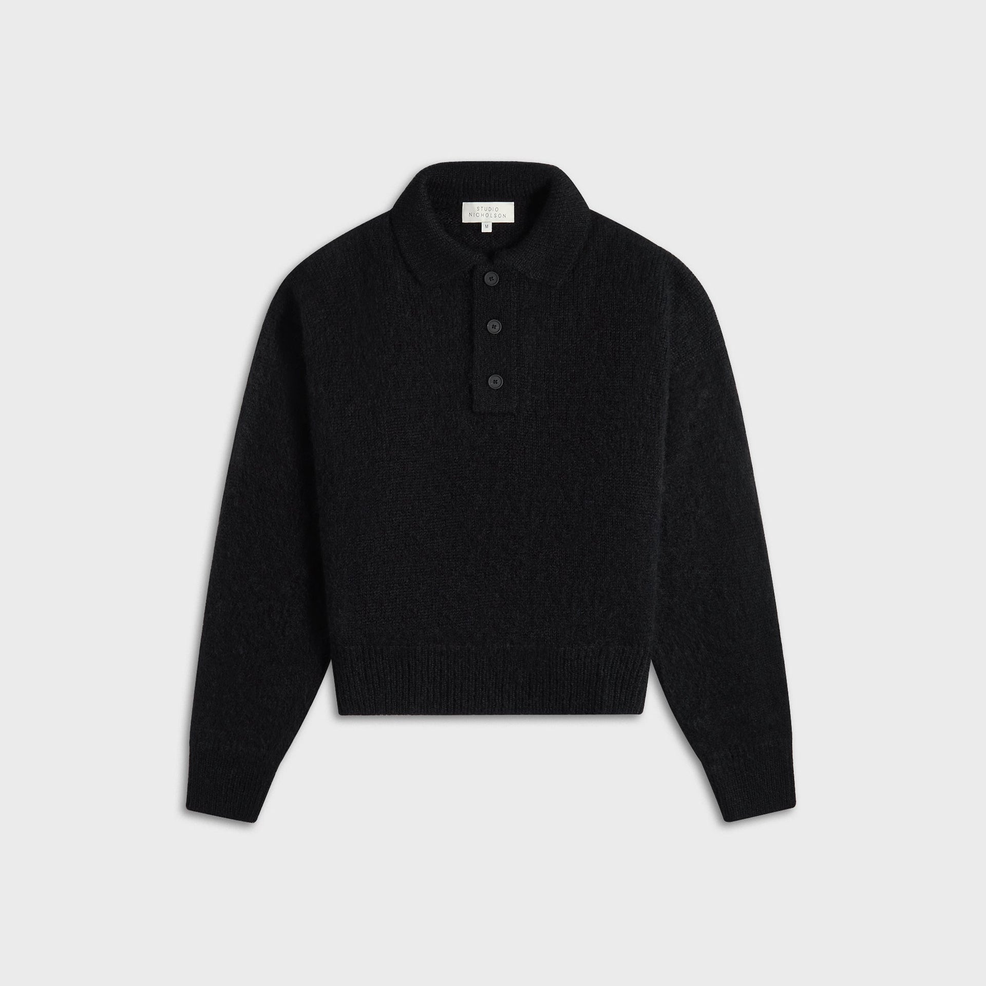 Studio Nicholson Ribbed Knit Polo Shirt - Black