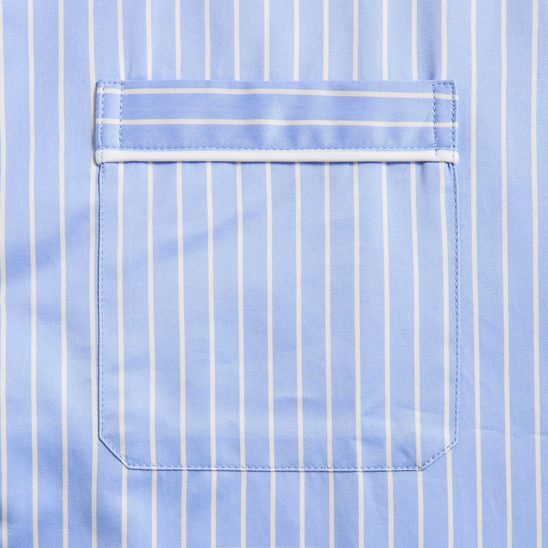 Tekla Sateen Pyjamas Shirt Polo Stripes - Light Blue