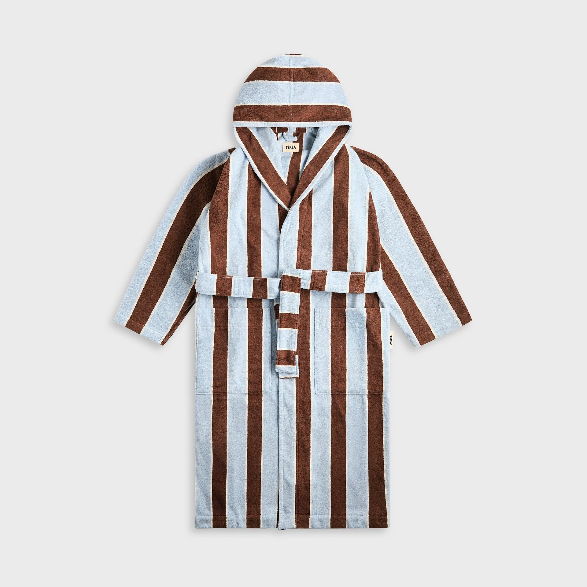 Tekla Hooded Bathrobe in Cocoa Stripes