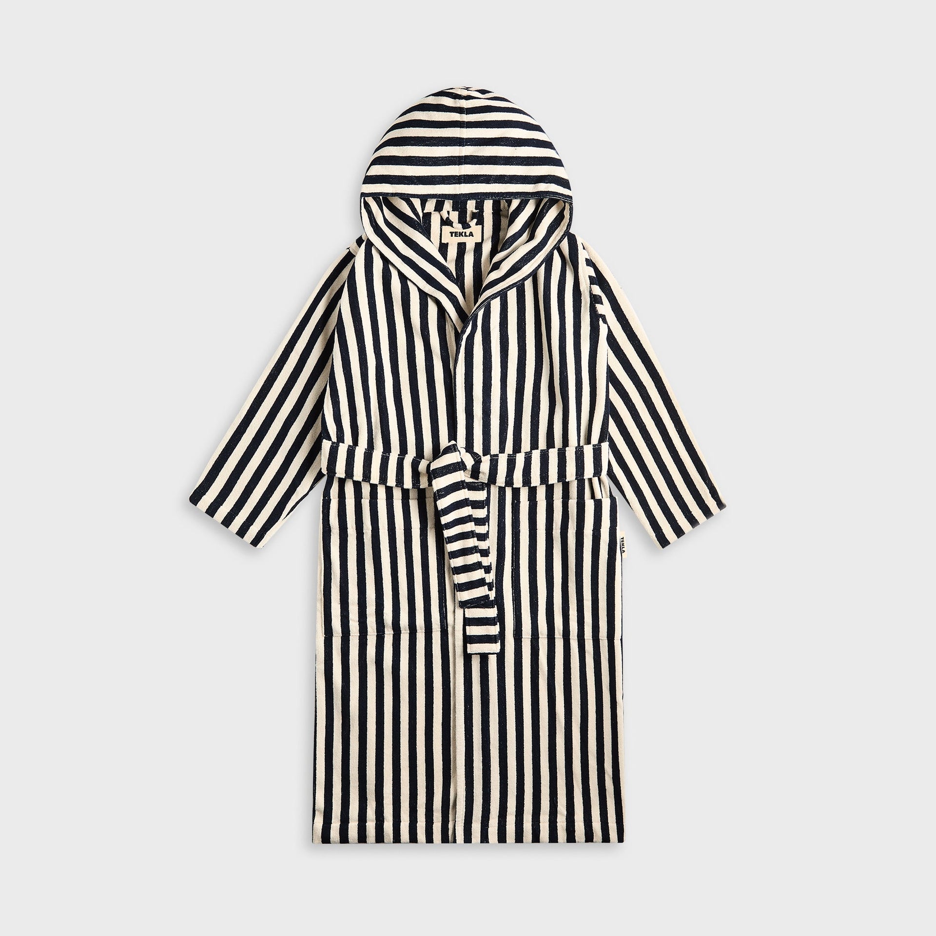 Tekla Hooded Bathrobe in Humbug Stripes