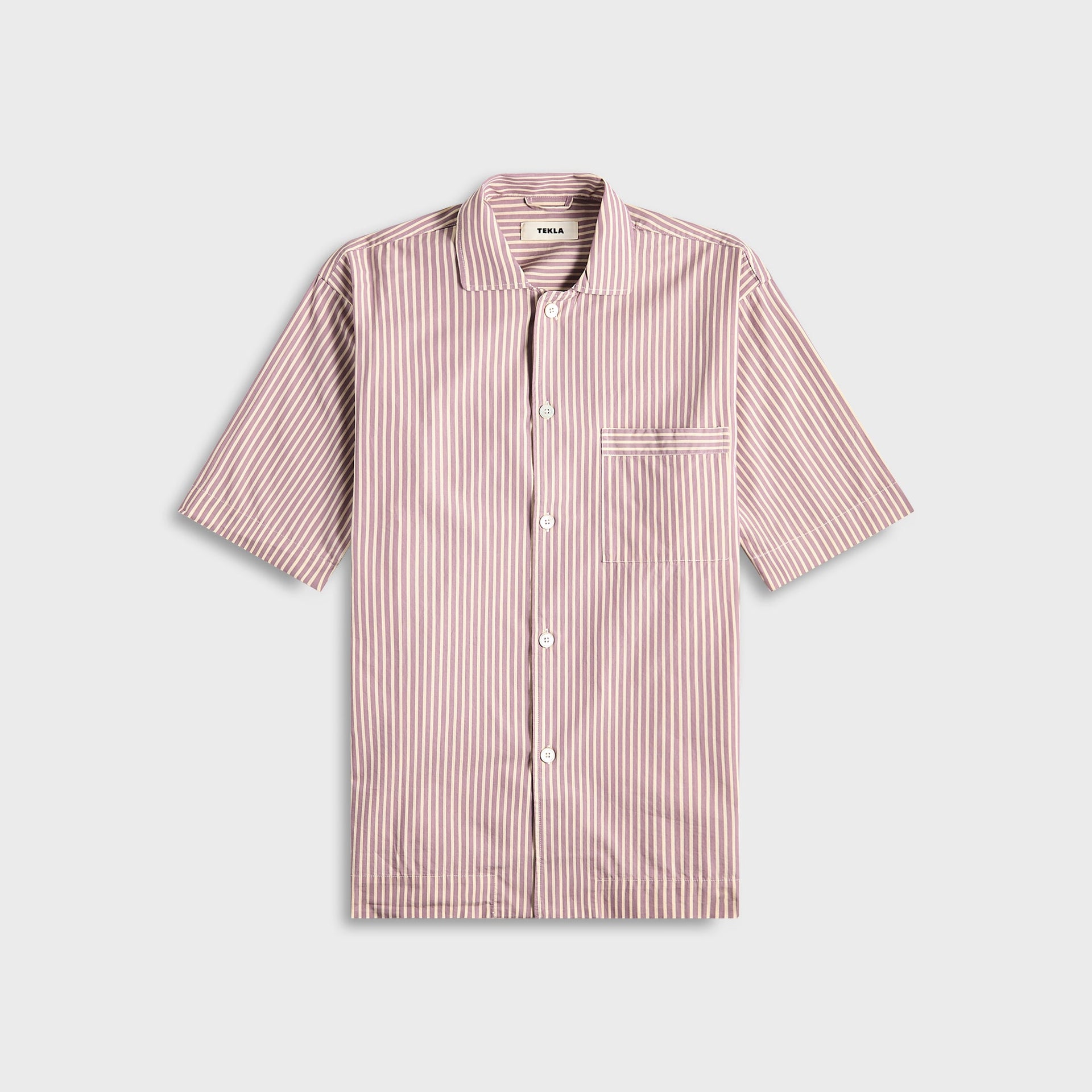 Tekla Poplin Short Sleeve Pyjamas Shirt in Skipper Stripes