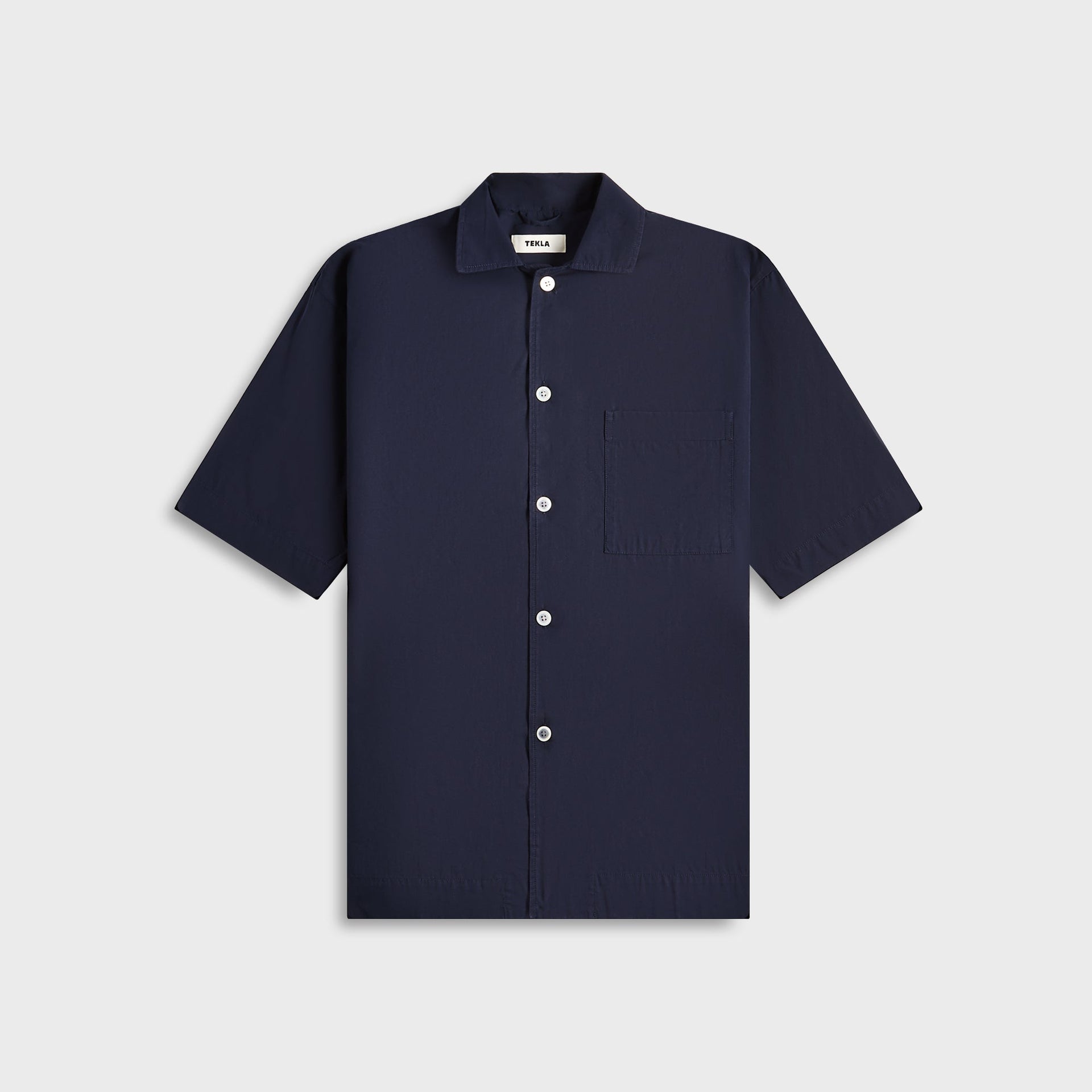 Tekla Poplin Pyjamas Short Sleeve Shirt in True Navy
