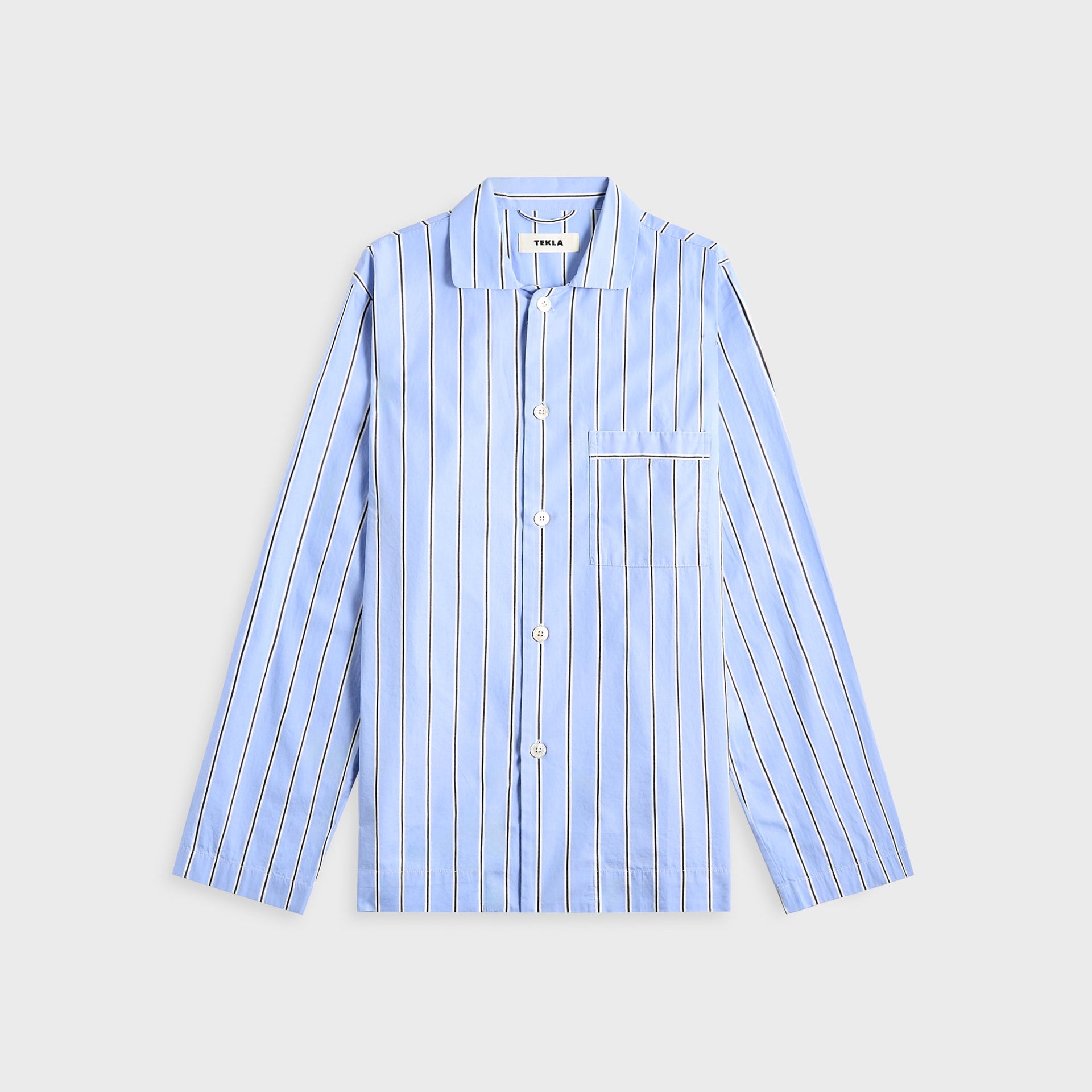 Tekla Cotton Poplin Pyjama Shirt in Bassett Stripes