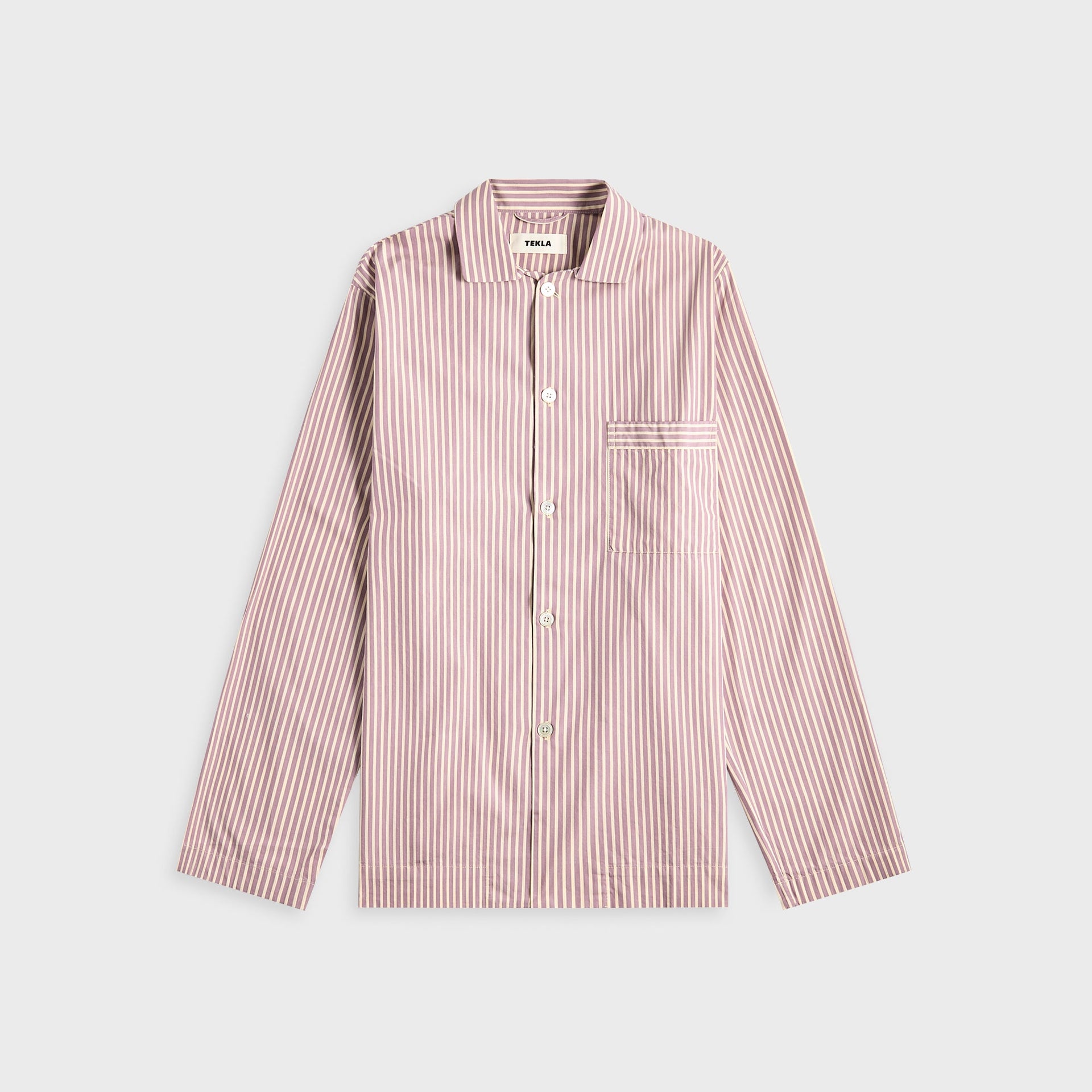 Tekla Poplin Long Sleeve Pyjama Shirt in Skipper Stripes