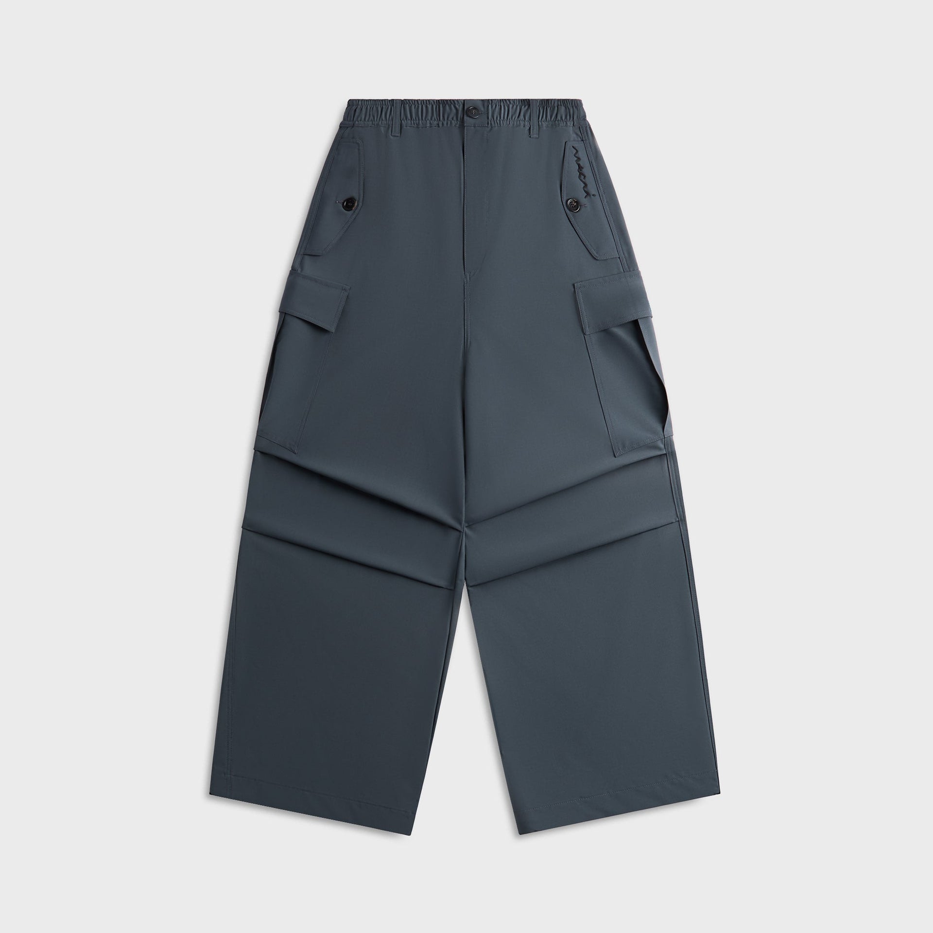 Marni Light Wool Blend Drawstring Cargo Workwear Pants in Dark Ash