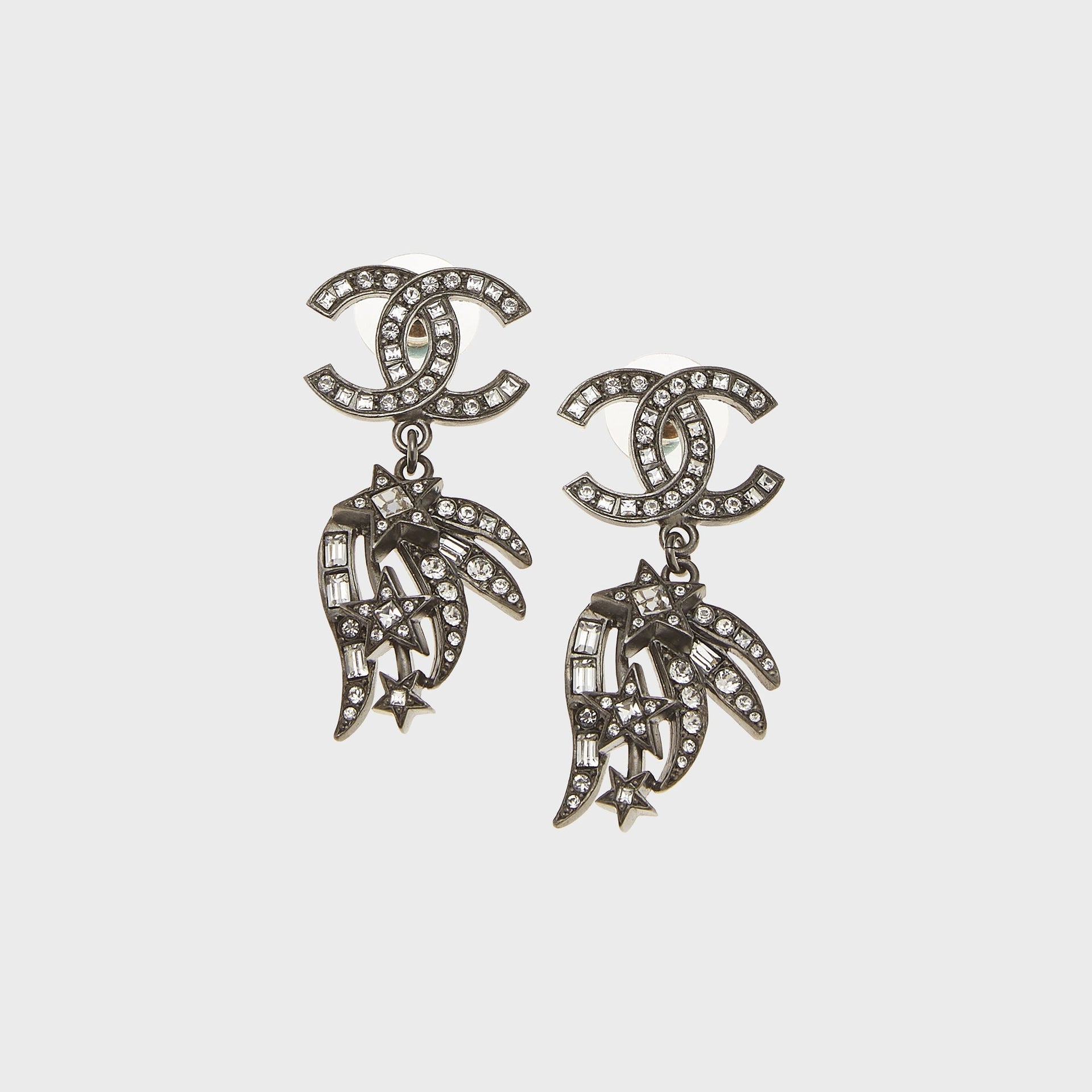 WGACA Chanel Crystal CC Stars Earrings - Silver