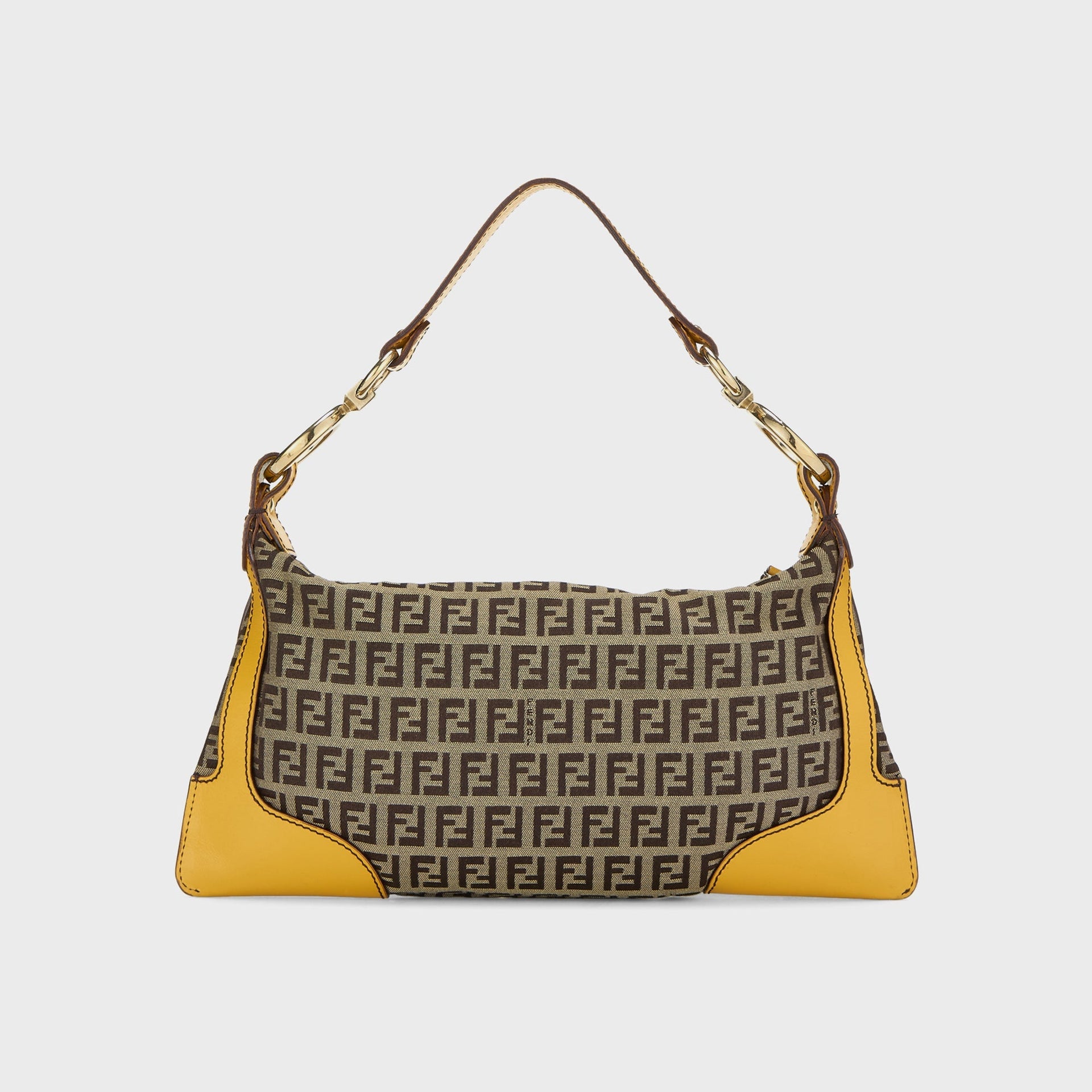 WGACA Fendi Zucchino Canvas Chef Pocket Shoulder Bag Small in Yellow / Brown