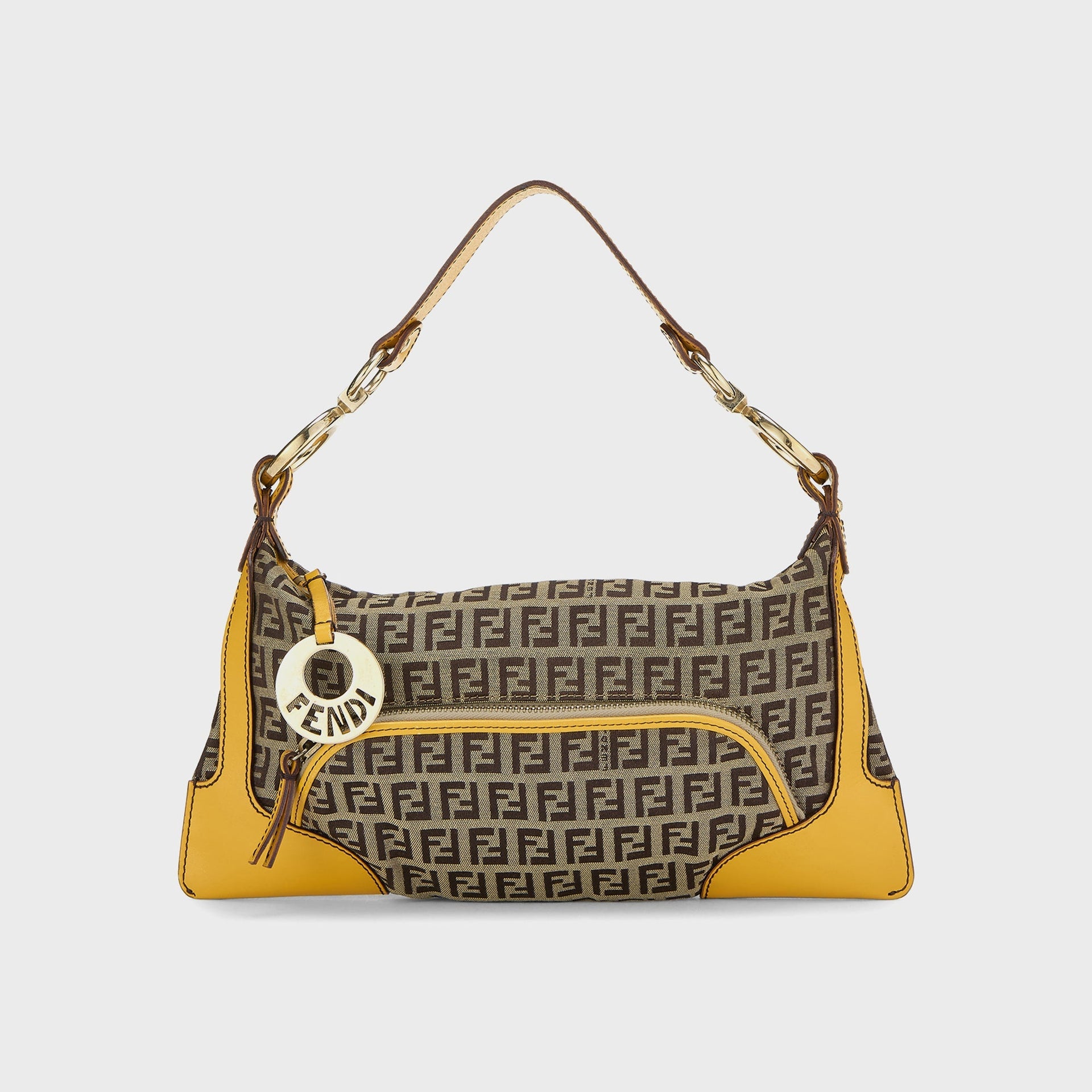 WGACA Fendi Zucchino Canvas Chef Pocket Shoulder Bag Small in Yellow / Brown