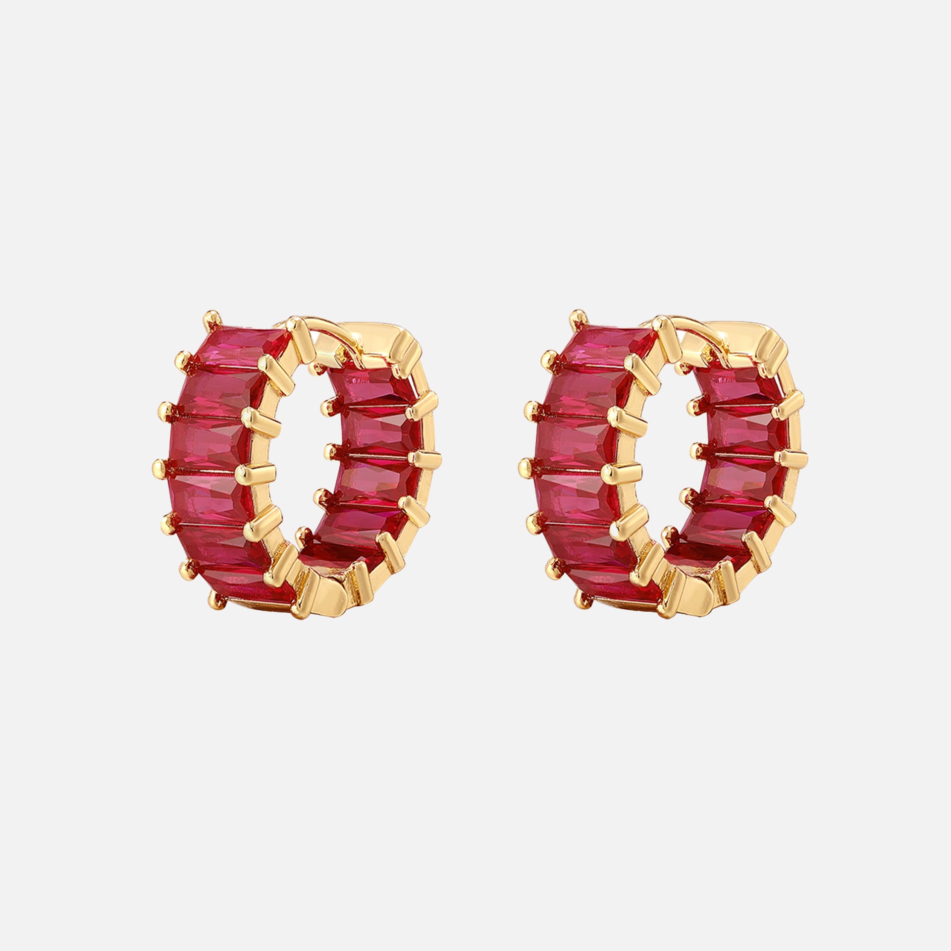 Luv AJ Emerald Ballier Huggie Hoop Earrings - Ruby Red / Gold